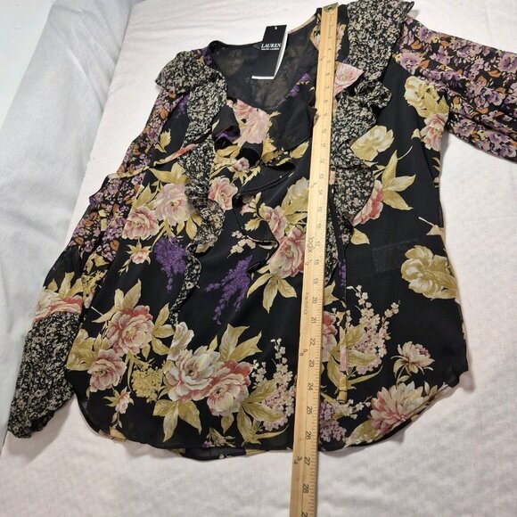 Ralph Lauren Women's Floral Ruffle-Trim Georgette Blouse Black Plus Size 3X -26 - Picture 12 of 15